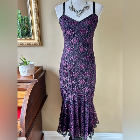 Vintage 90s Gunne Sax Jessica McClintock Lace Gown Cocktail Dress Whimsigoth S - Picture 1 of 9